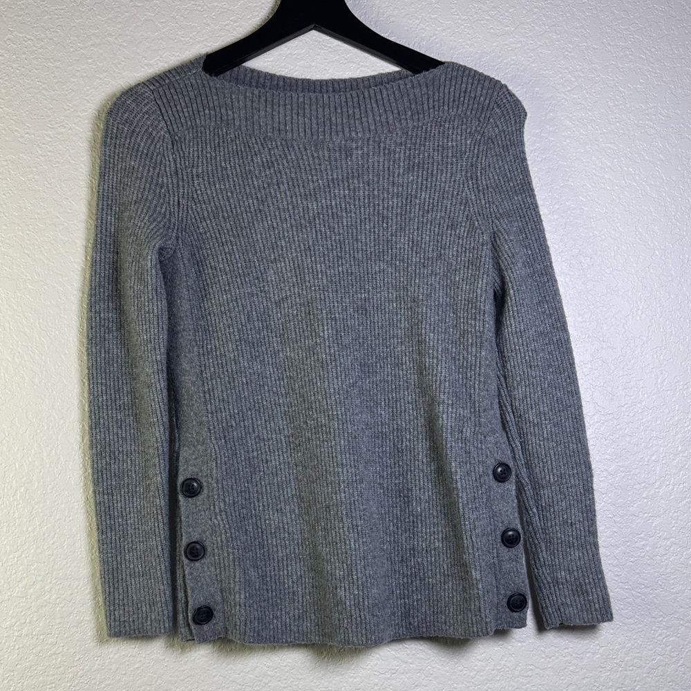TALBOTS Gray Ribbed Button-Detail Sweater. - Picture 4 of 11